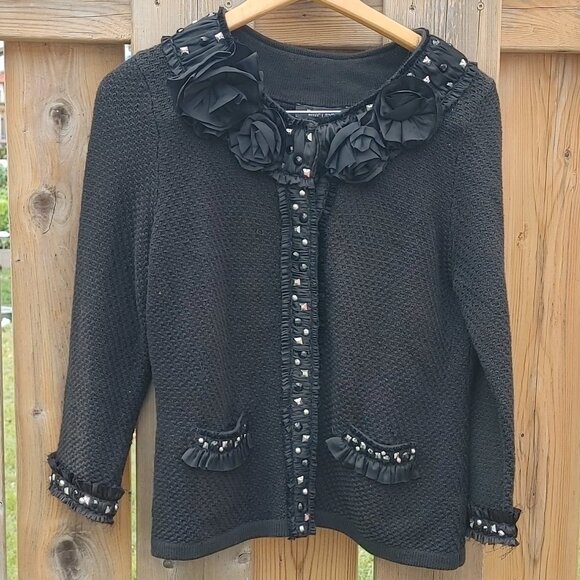 ATTRACTIVE White House Black Market Knit Blazer Women's Size MEDIUM Embrllished - Picture 1 of 10
